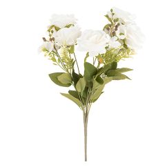  Kukkakimppu - Valkoiset ruusut ja lehdet, 48cm