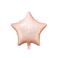  Foliopallo - Tähti - "Happy Birthday" - Vaaleanpunainen, 40cm