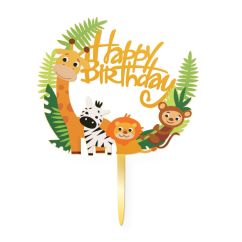  Akryylinen kakkukoriste - Happy Birthday, Viidakon eläimet