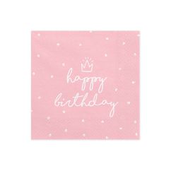  Lautasliinat Vaaleanpunaiset - Happy Birthday, 20kpl