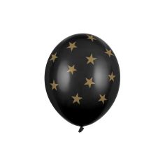  Mustat ilmapallot - kultaiset tähdet - 30cm, 6kpl