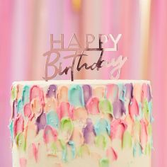  Ruusukultainen kakkukoriste, Happy Birthday, Akryyli