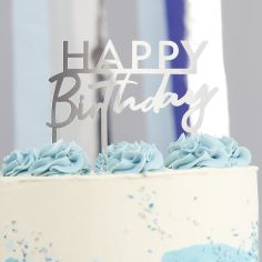  Hopeinen kakkukoriste, Happy Birthday, Akryyli
