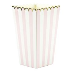  Pienet Popcorn-rasiat, Vaaleanpunaraidalliset Kultareunalla, 8kpl