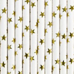  Valkoiset paperipillit kultaisilla tähdillä, 10kpl
