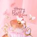  Akryylinen kakkukoriste - Happy birthday, ruusukulta, 13cm