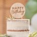  Pyöreä puinen kakkukoriste - Happy Birthday