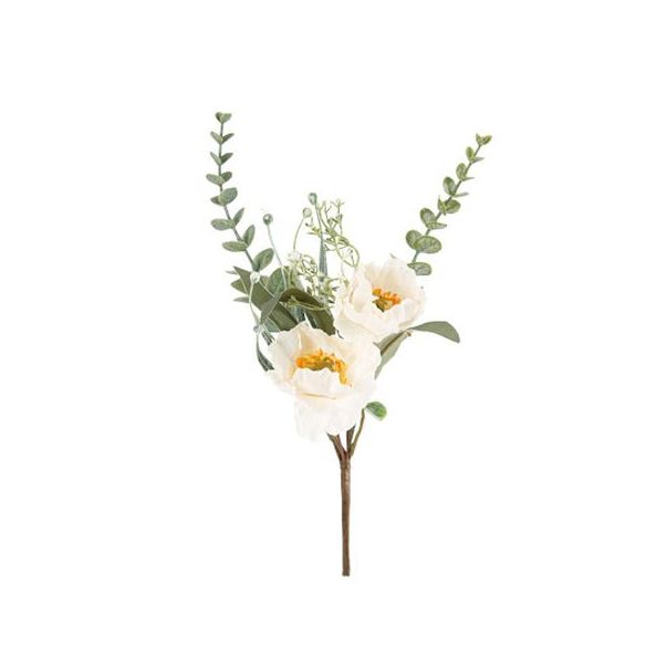  Kukkakimppu - Valkoiset unikot ja lehdet, 33cm