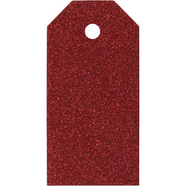  Pakettietiketit 5cmx10cm- Punainen kimalteinen, 15kpl