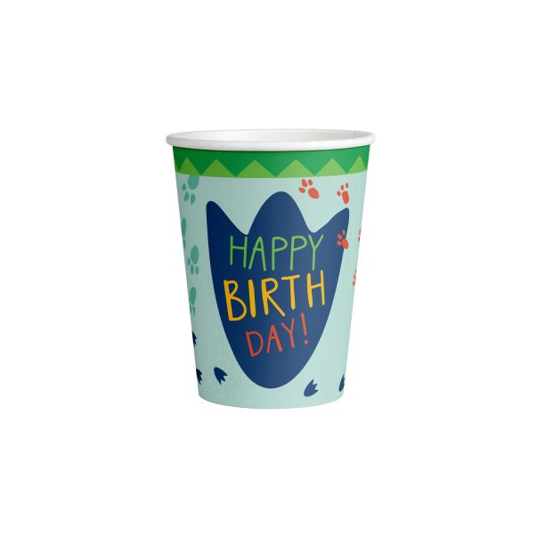  Dino pahvimukit - Happy Birthday,  8kpl