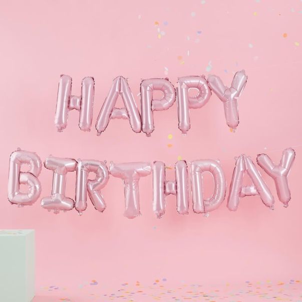  Foliopallo - Happy Birthday - Vaaleanpunainen